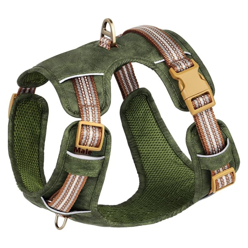 Explosion-proof Reflective Retro Leather Pet Harness