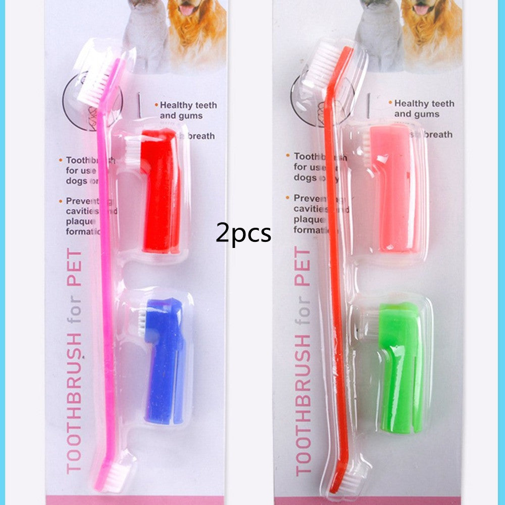 Double Head Toothbrush  Soft Pet Finger Toothbrush Set Pets