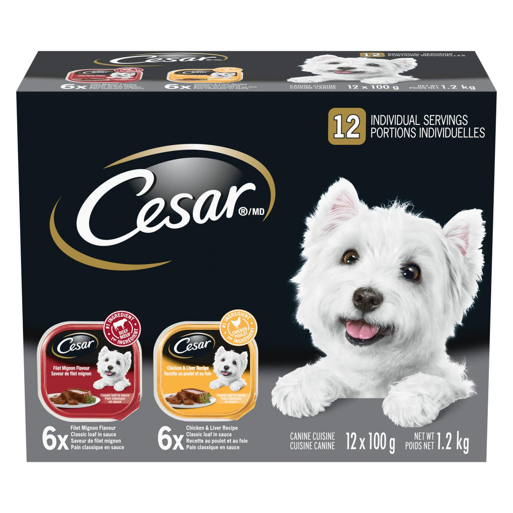 CESAR Filets In Sauce: 6 Roasted Turkey Flavour And 6 Prime Rib Flavour, 12x100g Trays