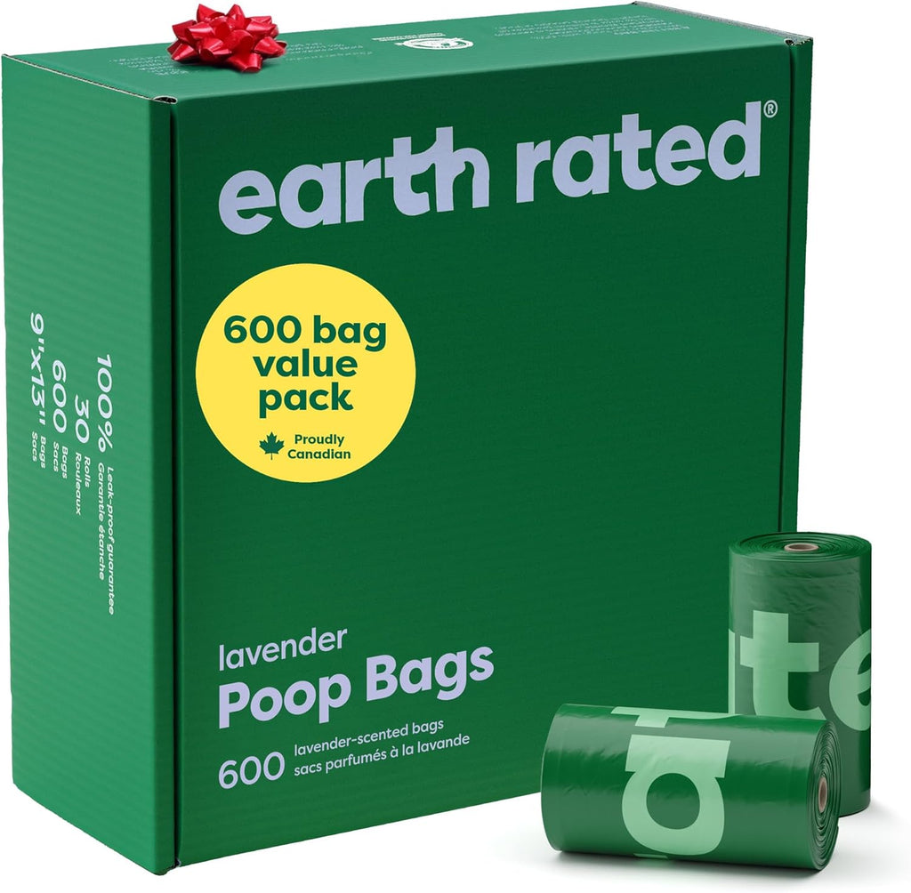 Earth Rated (A Canadian Company), Dog Poop Bags Value Pack, Leak-Proof and Extra-Thick Pet Waste Bag for Big and Small Dogs, Refill Rolls, Lavender Scented, 600 Count