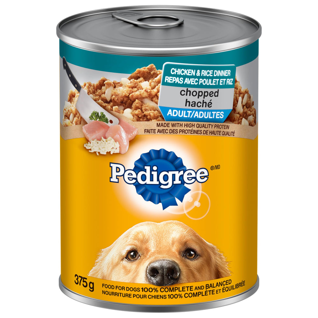 PEDIGREE CHOPPED Adult Wet Dog Food, Ground Dinner Chicken, 375g Can (12 Pack)