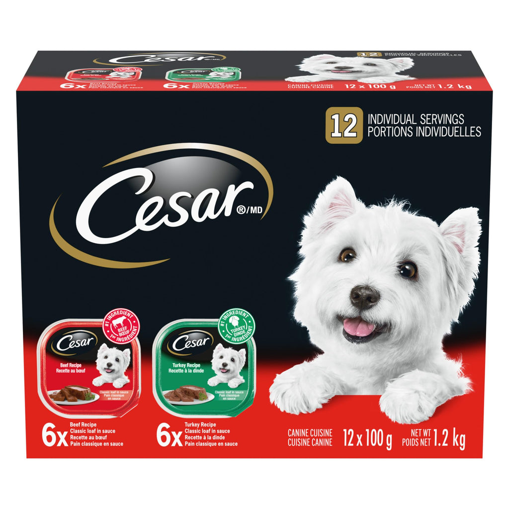 CESAR Filets In Sauce: 6 Roasted Turkey Flavour And 6 Prime Rib Flavour, 12x100g Trays