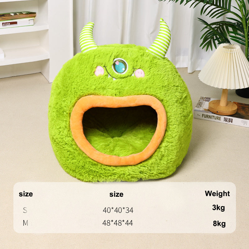 Fully Enclosed Safe And Cozy Cartoon Monster Pet Bed For Dogs And Cats