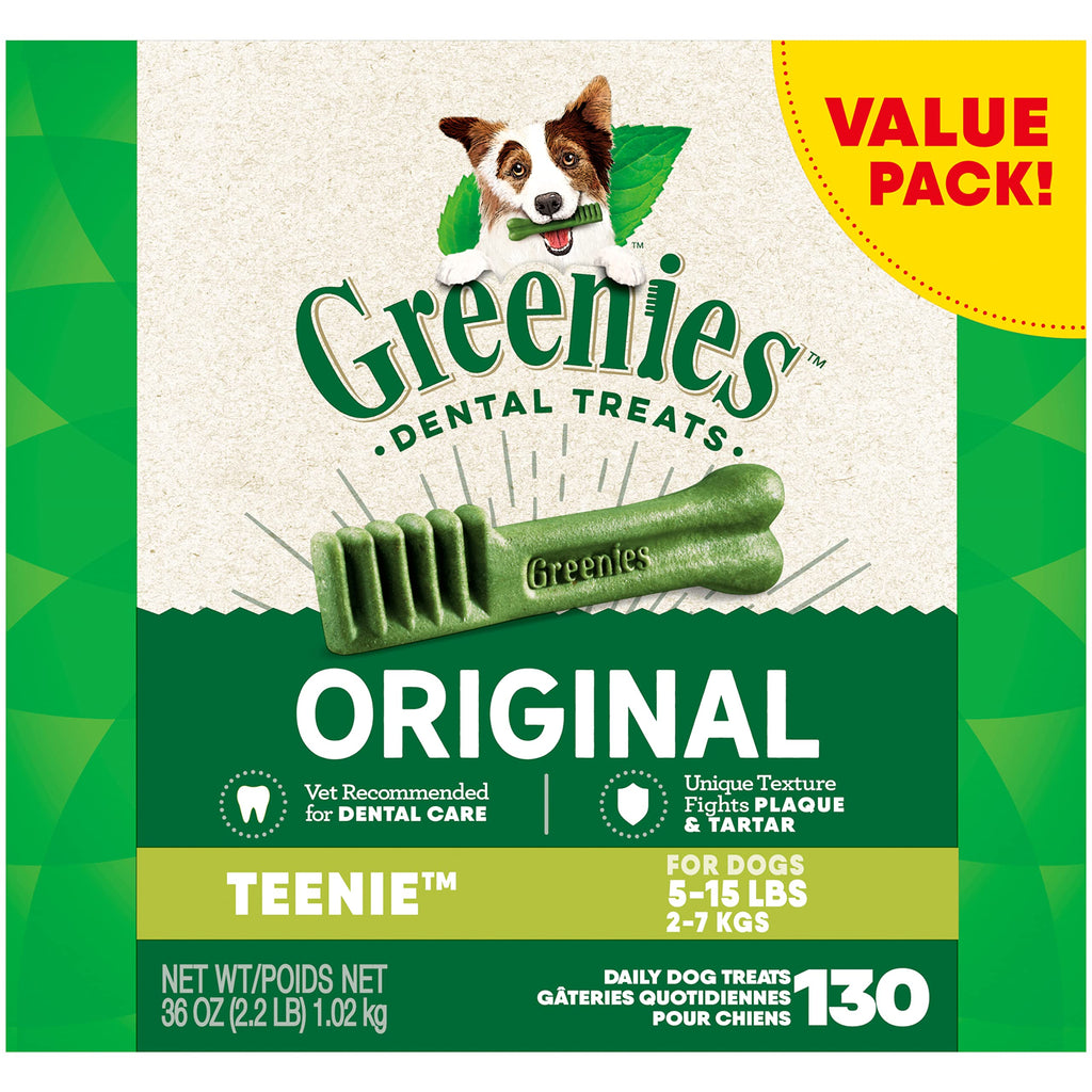 GREENIES Adult Dog Treats Original TEENIE Natural Dental Care, (130 Treats) 36oz. Pack