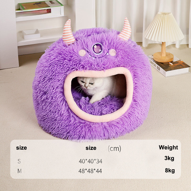 Fully Enclosed Safe And Cozy Cartoon Monster Pet Bed For Dogs And Cats