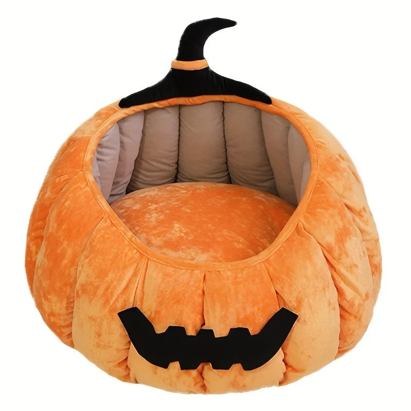 Cat Bed Cozy Halloween Pumpkin Pet Bed Warm Cartoon Devil Design Soft Plush Pet Nest For Cats & Small Dogs Winter Fall