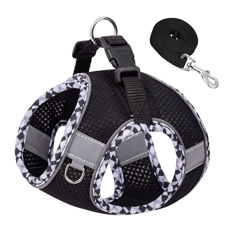 Pet Harness Reflective Plaid Covered Dog Hand Holding Vest Dog Rope