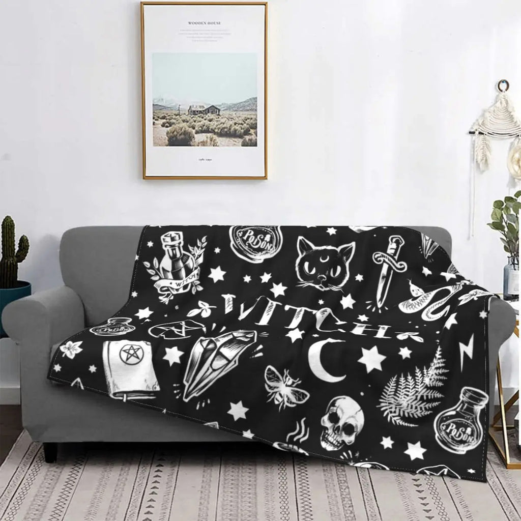 Gothic Mysterious Halloween Witch Flannel Blanket